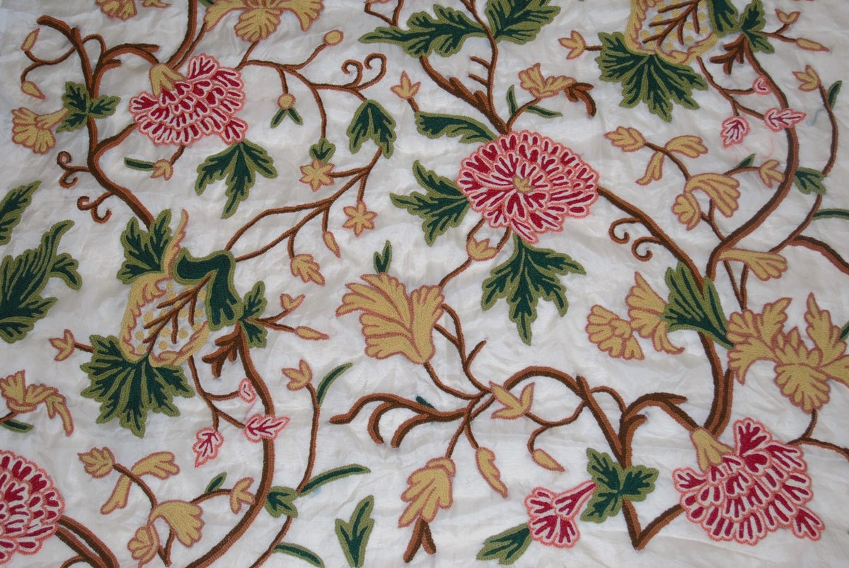 Silk Crewel Embroidered Fabric Gold, Multicolor #SL712 - Best of Kashmir